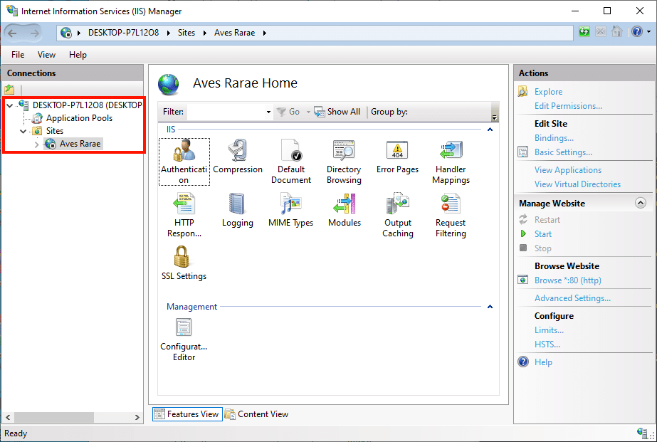 Select server and website
